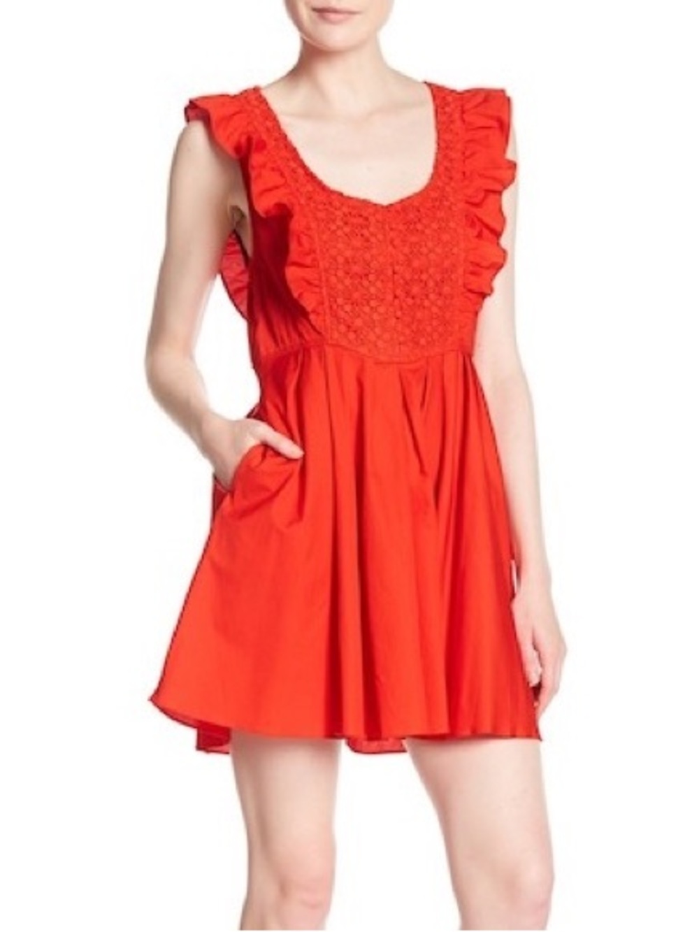 Free People - Half Moon Hot Lave Sleeveless Ruffle Lace Mini Dress Size Medium
